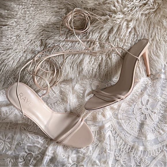 RAYE BALLET PINK NUDE LACE UP ANKLE TIE HEELS WEDDING BRIDAL SCHUTZ REVOLVE ZARA - Picture 3 of 15